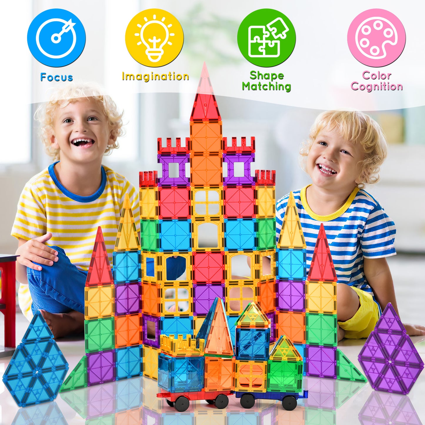 Magnetic Tiles Kids Toys, 102pcs Magnetic Blocks Building Construction STEM Sensory Toys for Toddler, Preschool Learning Educational Games for Boys Girls Aged 3+, Classroom Must Haves