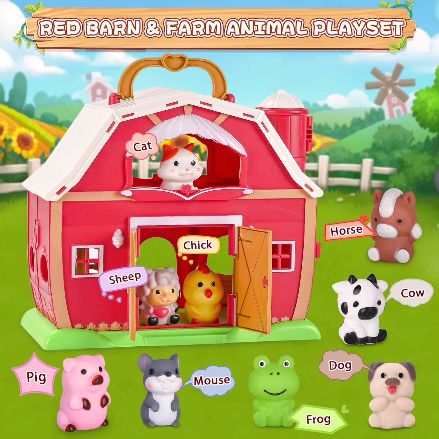 Big Red Barn Farm Animal Playset for Boys Girls, Learning Montessori Pretend Toys for 1 2 3 Years Old,Christmas Birthday Easter Gift for Baby Kids Toddlers Age 12-18 Months