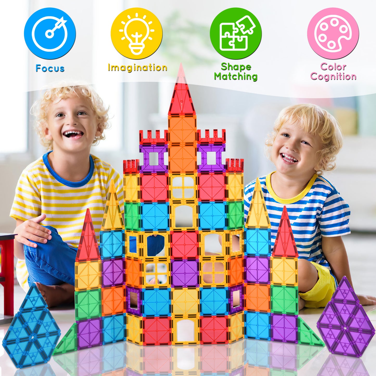 Magnetic Tiles Kids Toys, Magnetic Blocks Building Construction STEM Sensory Toys for Toddler, Preschool Learning Educational Games for Boys Girls Aged 3+, Classroom Must Haves