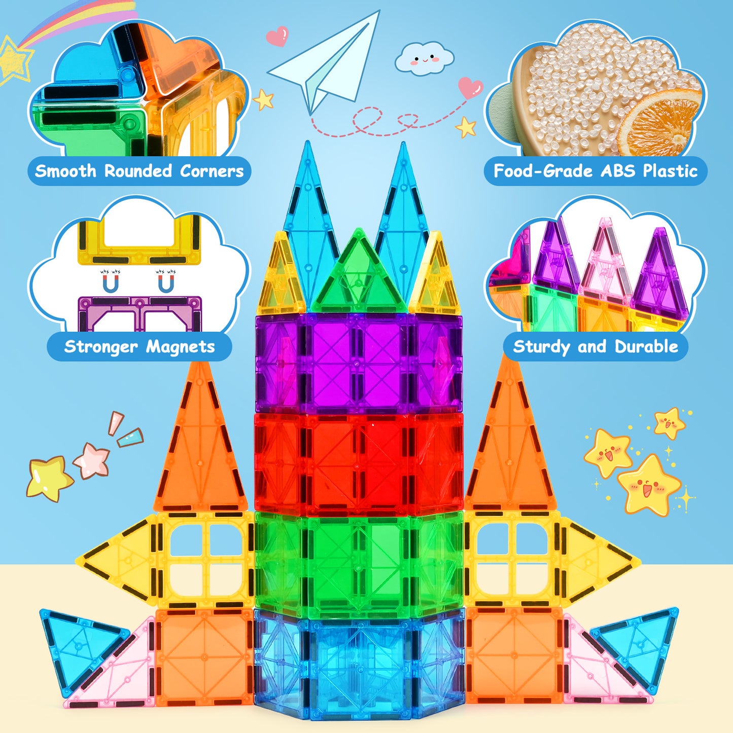 Magnetic Tiles 102pcs Preschool Learning Sensory Montessori Toys, Educational Toys for Toddlers Kids Ages 3+, 3D Magnet Building Blocks for Boys Girls