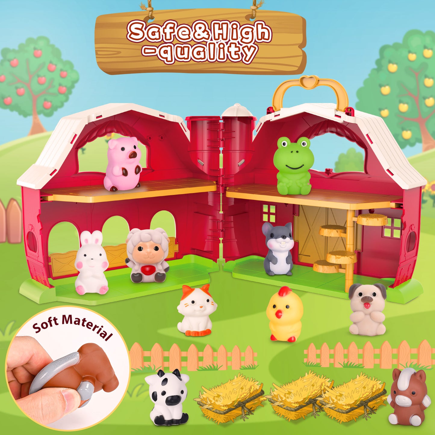 Big Red Barn Farm Animal Playset for Boys Girls, Learning Montessori Pretend Toys for 1 2 3 Years Old,Christmas Birthday Easter Gift for Baby Kids Toddlers Age 12-18 Months