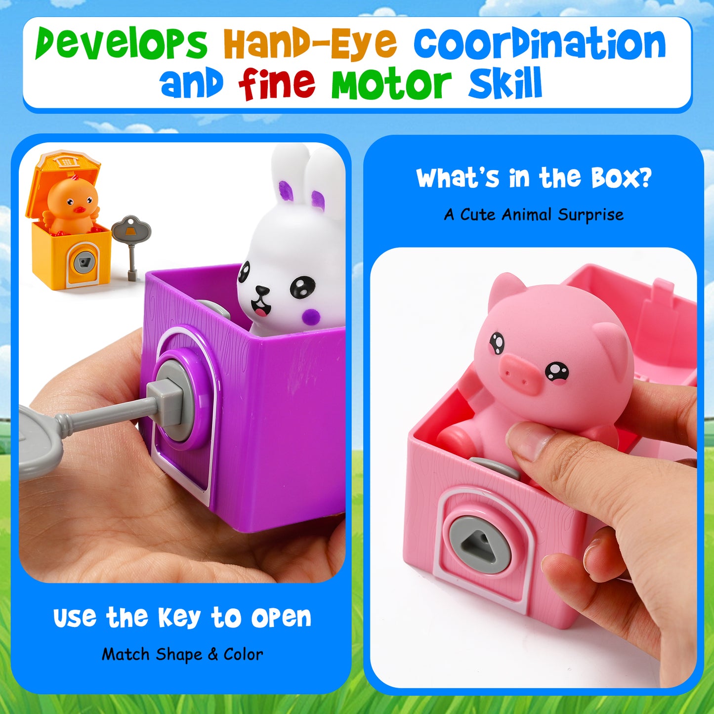 Farm Train Learning Toy, Counting, Matching & Sorting Montessori Learning Animal Set Including 9 Farm Animals and 1 Farmer, Easter Christmas Birthday Gift for for Toddlers 1 2 3 Years Old