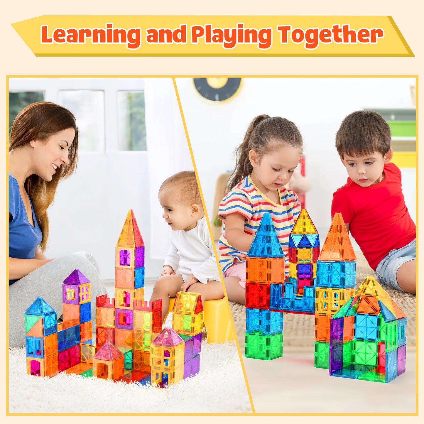 Magnetic Tiles Kids Toys, Magnetic Blocks Building Construction STEM Sensory Toys for Toddler, Preschool Learning Educational Games for Boys Girls Aged 3+, Classroom Must Haves