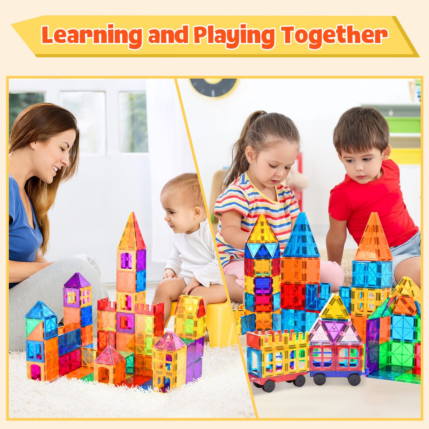 Magnetic Tiles Kids Toys, 102pcs Magnetic Blocks Building Construction STEM Sensory Toys for Toddler, Preschool Learning Educational Games for Boys Girls Aged 3+, Classroom Must Haves