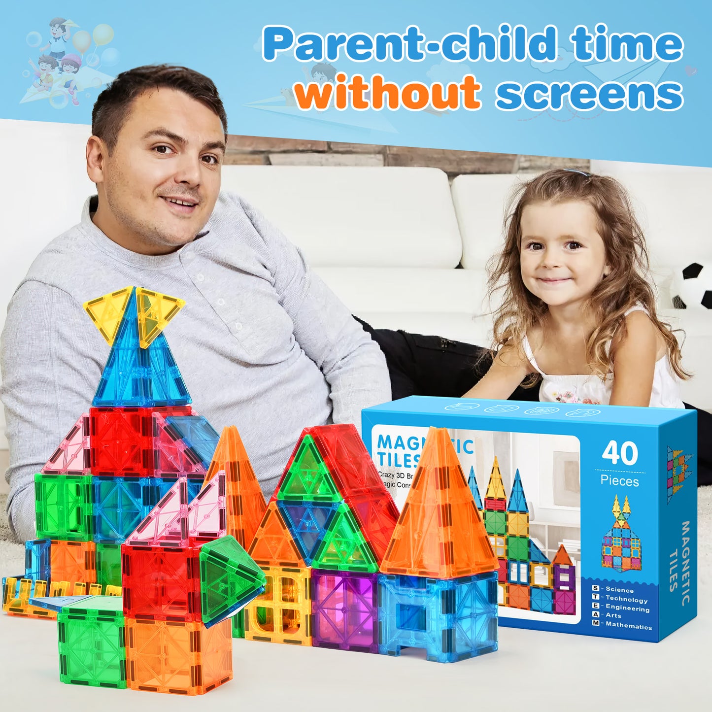 Magnetic Tiles Preschool Learning Sensory Montessori Toys, Educational Toys for Toddlers Kids Ages 3+, 3D Magnet Building Blocks for Boys Girls