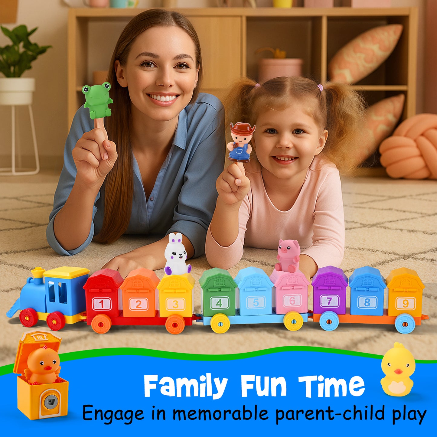 Farm Train Learning Toy, Counting, Matching & Sorting Montessori Learning Animal Set Including 9 Farm Animals and 1 Farmer, Easter Christmas Birthday Gift for for Toddlers 1 2 3 Years Old