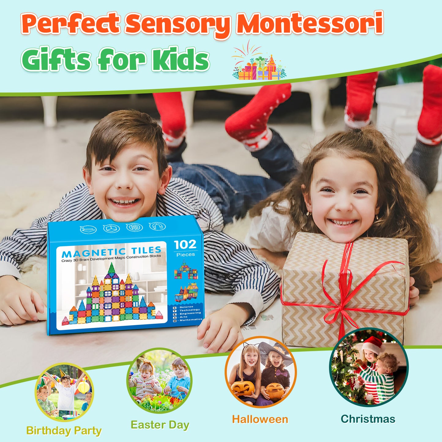 Magnetic Tiles 102pcs Building Blocks Stem Toys for 3+ Year Old Boys and Girls Montessori Toys Toddler Kids Gifts Parents Approved Sensory Toys