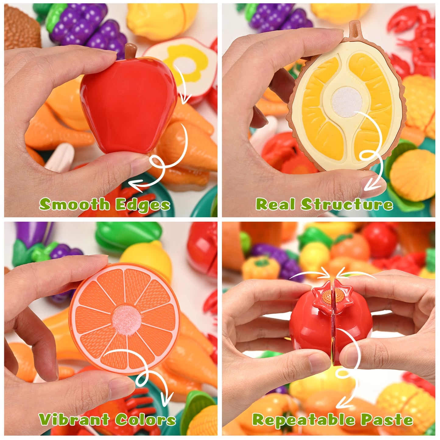 Play Food Set for Toddlers, Learning Toys Cutting Food for Preschool Activities, Pretend Play Kitchen Accessories for Kids, Color Sorting Set for Boys & Girls, Daycare Educational Toy