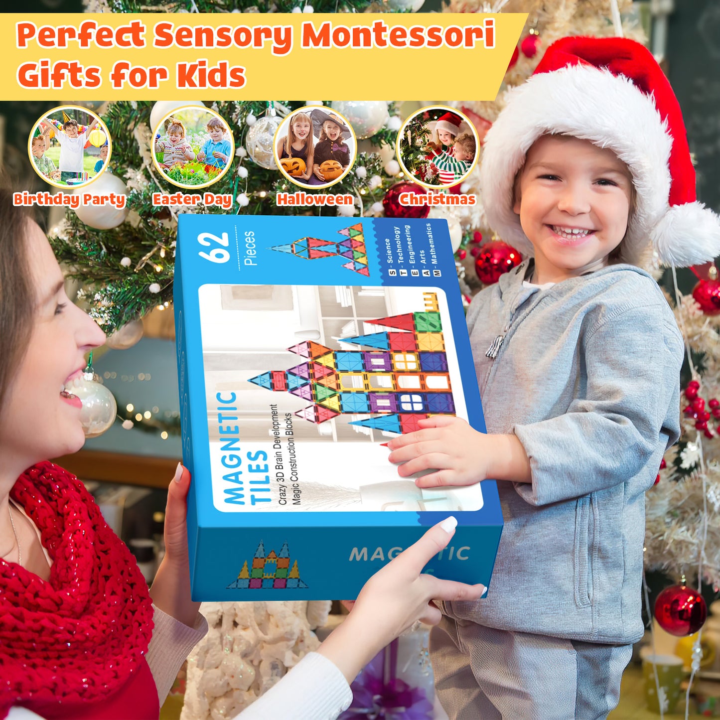 Magnetic Tiles Kids Toys, Magnetic Blocks Building Construction STEM Sensory Toys for Toddler, Preschool Learning Educational Games for Boys Girls Aged 3+, Classroom Must Haves