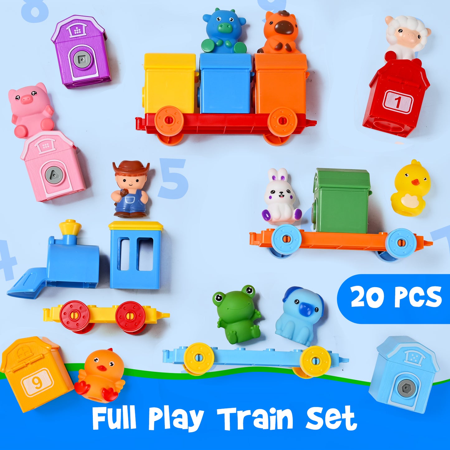 Farm Train Learning Toy, Counting, Matching & Sorting Montessori Learning Animal Set Including 9 Farm Animals and 1 Farmer, Easter Christmas Birthday Gift for for Toddlers 1 2 3 Years Old