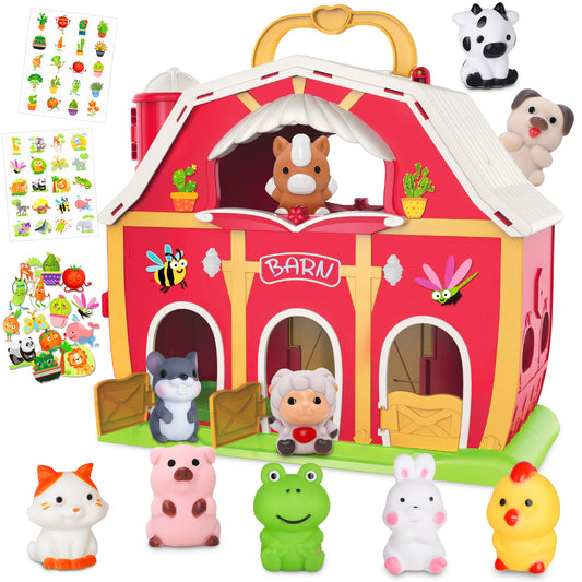 Big Red Barn Farm Animal Playset for Boys Girls, Learning Montessori Pretend Toys for 1 2 3 Years Old，Christmas Birthday Easter Gift for Baby Kids Toddlers Age 12-18 Months