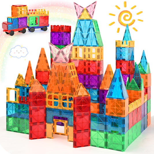 Magnetic Tiles Kids Toys, 102pcs Magnetic Blocks Building Construction STEM Sensory Toys for Toddler, Preschool Learning Educational Games for Boys Girls Aged 3+, Classroom Must Haves