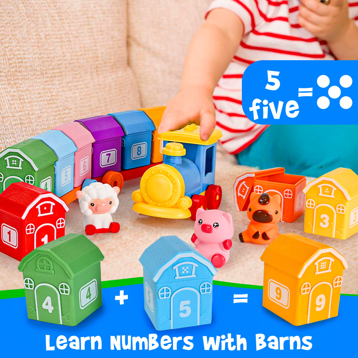 IYHN Farm Train Learning Toy, Counting, Matching & Sorting Montessori Learning Animal Set Including 9 Farm Animals and 1 Farmer, Easter Christmas Birthday Gift for for Toddlers