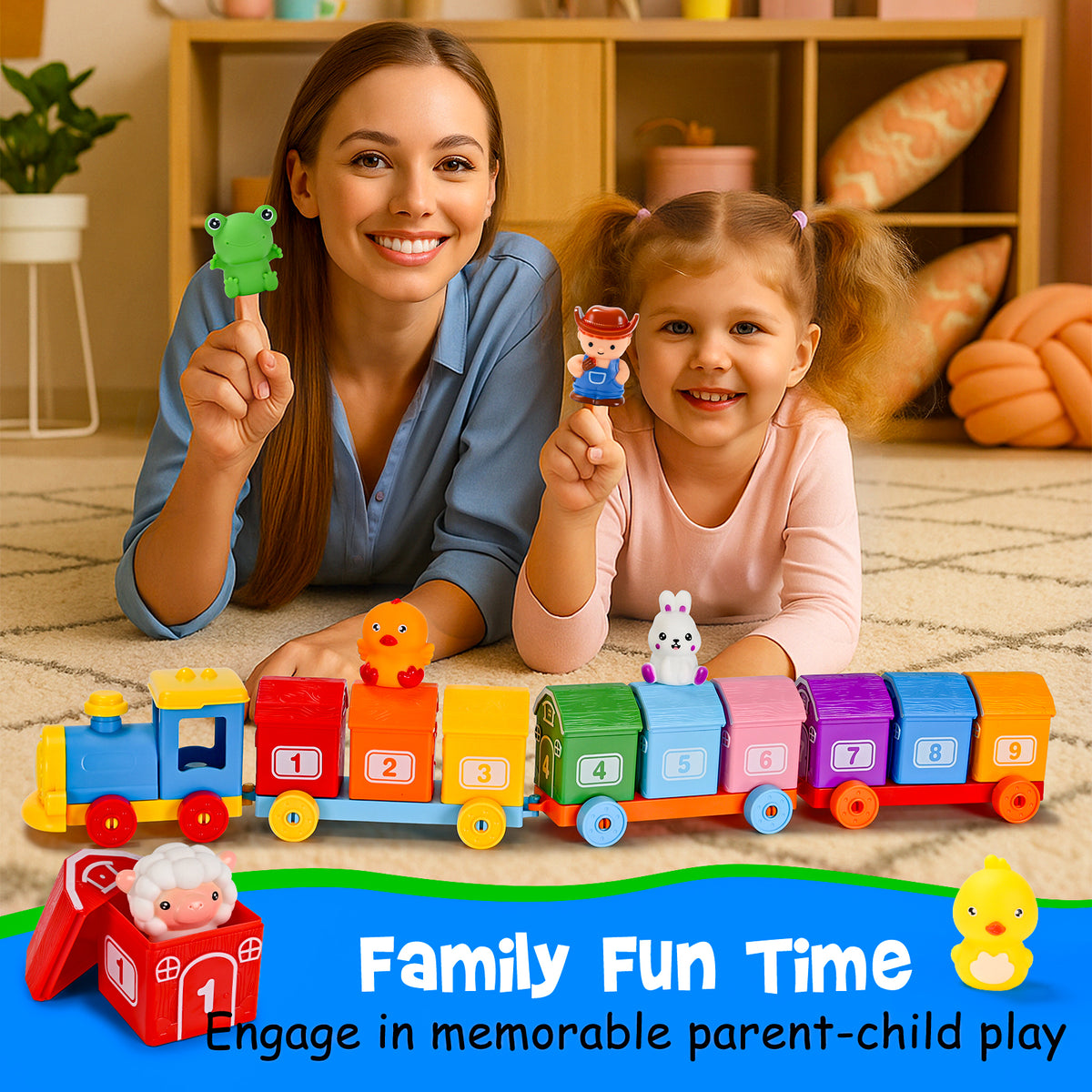 IYHN Farm Train Learning Toy, Counting, Matching & Sorting Montessori Learning Animal Set Including 9 Farm Animals and 1 Farmer, Easter Christmas Birthday Gift for for Toddlers
