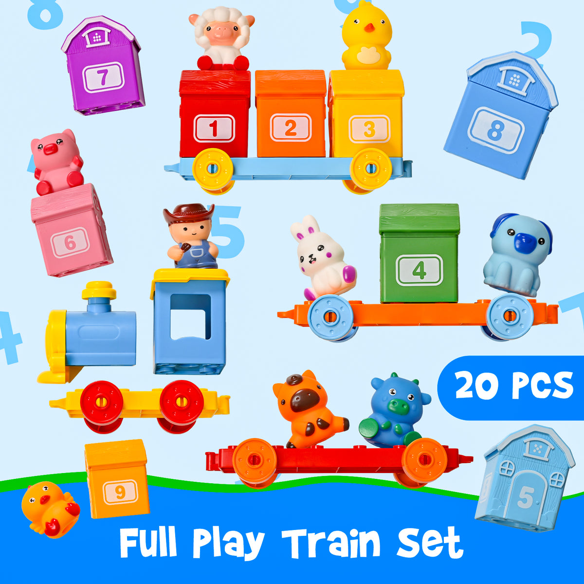 IYHN Farm Train Learning Toy, Counting, Matching & Sorting Montessori Learning Animal Set Including 9 Farm Animals and 1 Farmer, Easter Christmas Birthday Gift for for Toddlers