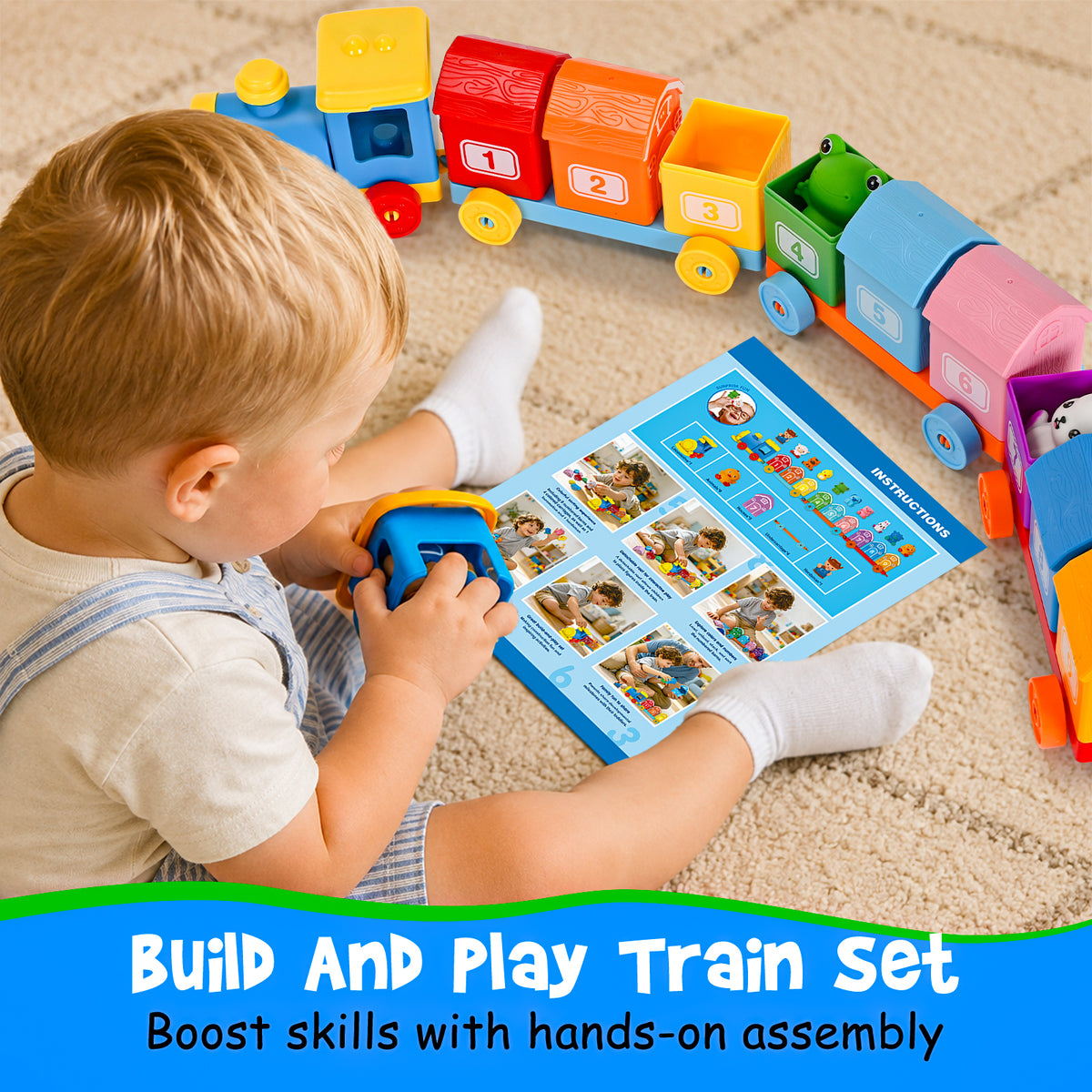 IYHN Farm Train Learning Toy, Counting, Matching & Sorting Montessori Learning Animal Set Including 9 Farm Animals and 1 Farmer, Easter Christmas Birthday Gift for for Toddlers