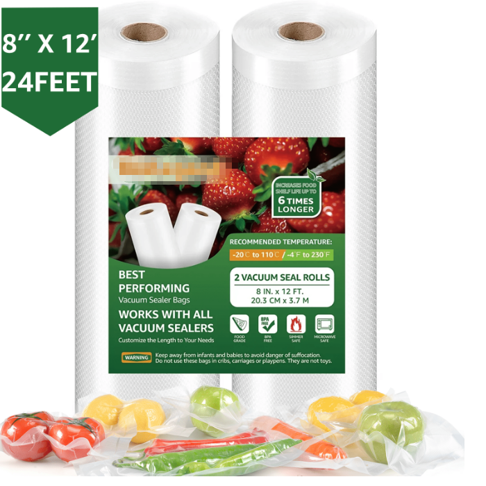 Vacuum Sealer Bags, 2 Pack 8''x50',11''x50 Combo Vacuum Seal Rolls for Food, 100 feet, Clear
