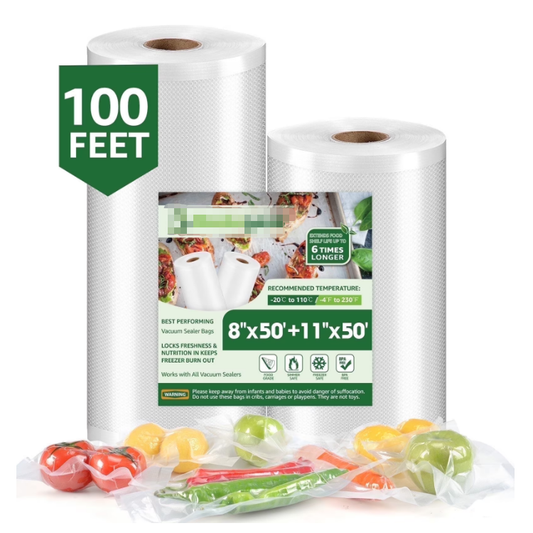 Vacuum Sealer Bags, 2 Pack 8''x50',11''x50 Combo Vacuum Seal Rolls for Food, 100 feet, Clear