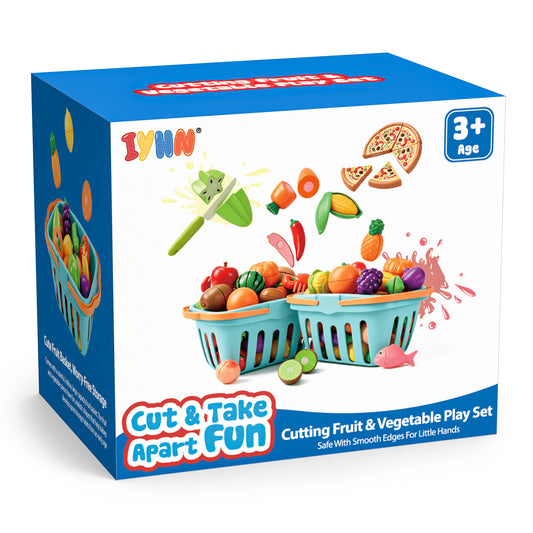 IYHN Play Food Set for Kitchen, Color Sorting Toy Food , Pretend Play Fake Food Toy with 2 Baskets for Boys & Girls, Birthday Gift
