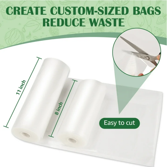 Vacuum Sealer Bags, 2 Pack 8''x50',11''x50 Combo Vacuum Seal Rolls for Food, 100 feet, Clear