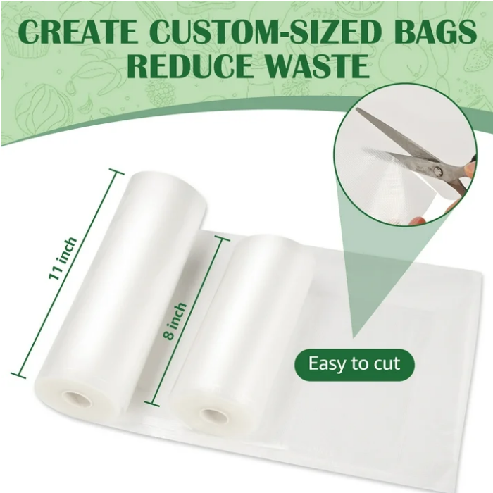 Vacuum Sealer Bags, 2 Pack 8''x50',11''x50 Combo Vacuum Seal Rolls for Food, 100 feet, Clear