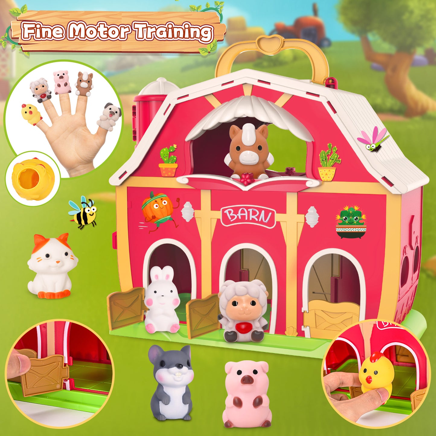 Big Red Barn Farm Animal Playset for Boys Girls, Learning Montessori Pretend Toys for 1 2 3 Years Old，Christmas Birthday Easter Gift for Baby Kids Toddlers Age 12-18 Months