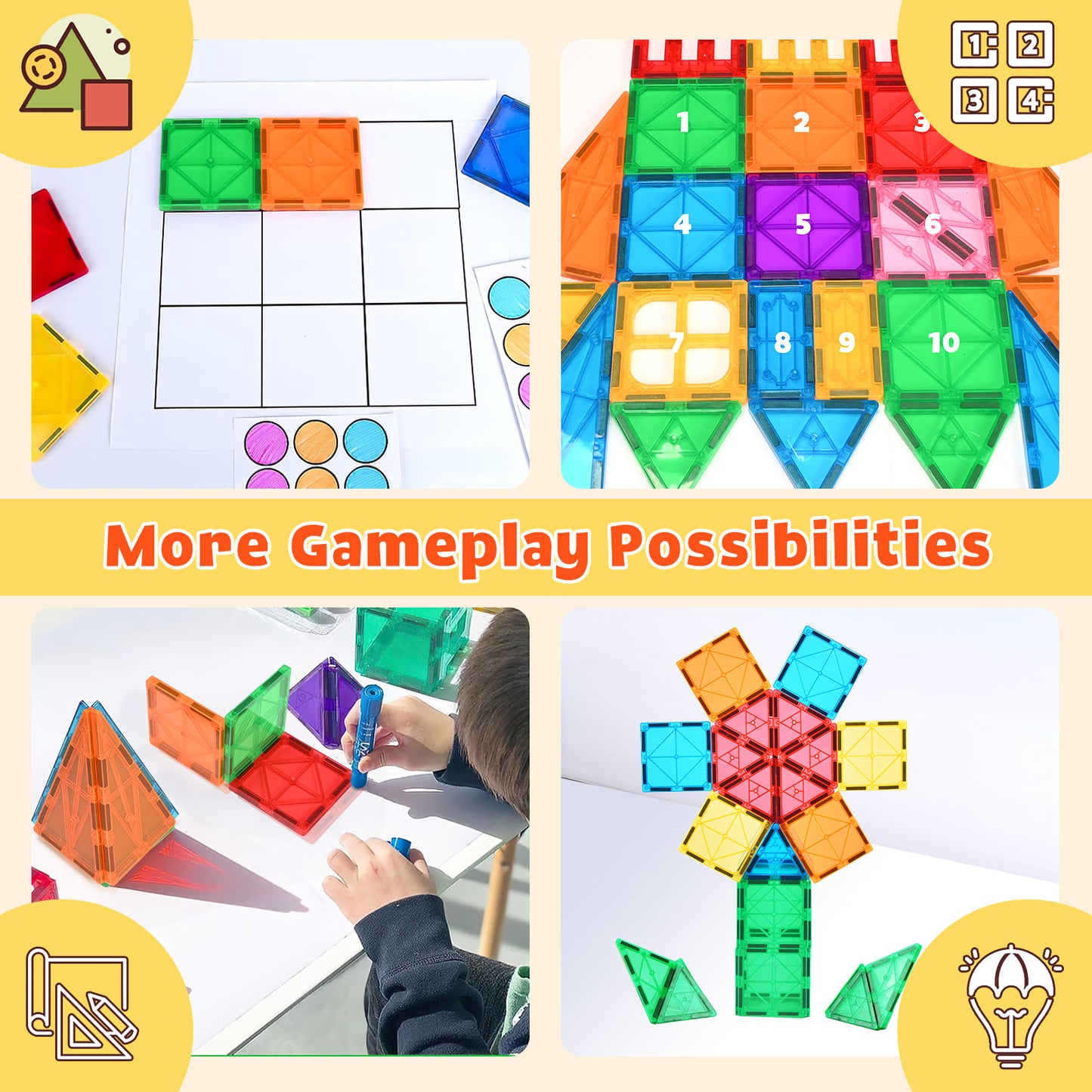 Magnetic Tiles Kids Toys, Magnetic Blocks Building Construction STEM Sensory Toys for Toddler, Preschool Learning Educational Games for Boys Girls Aged 3+, Classroom Must Haves