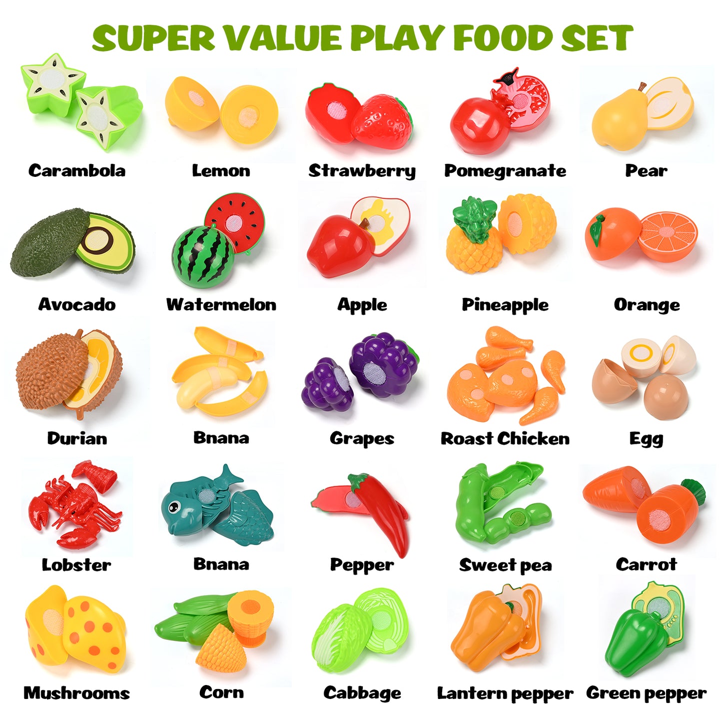 Play Food Set for Toddlers, Learning Toys Cutting Food for Preschool Activities, Pretend Play Kitchen Accessories for Kids, Color Sorting Set for Boys & Girls, Daycare Educational Toy